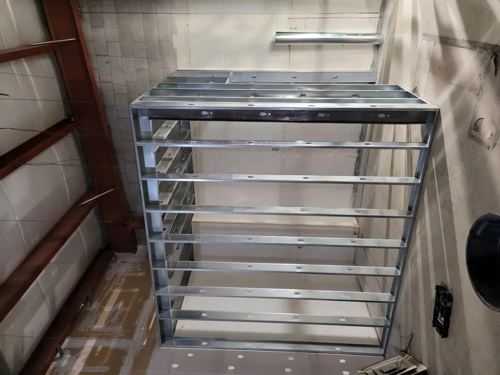 Steel stud partition walls framed out during a commercial office fit-out