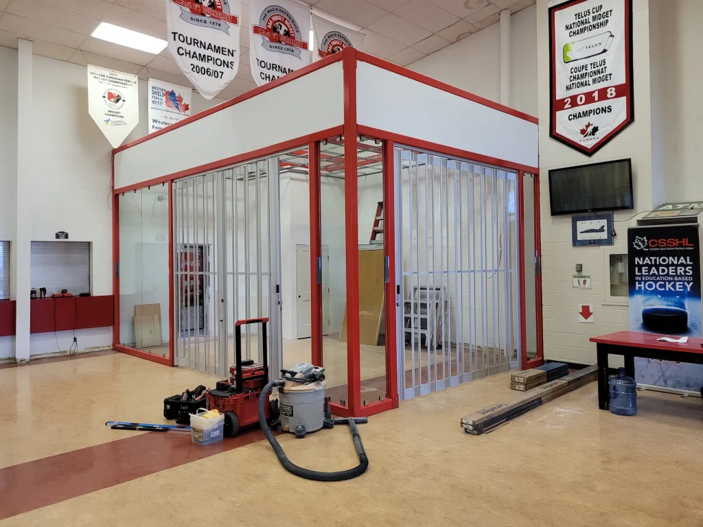 Steel stud partition walls framed out during a commercial office fit-out